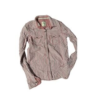 Hollister California Mens Red White Striped Gingham Button Down Shirt Size M